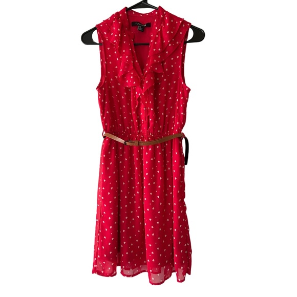 Forever 21 Red Chiffon Ruffled Heart Dress with Belt - Picture 1 of 10